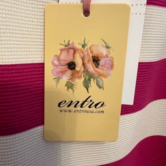 Entro Dress Womens Pink White Stripe Sleeveless Mini Dress Pockets, Large, NEW - Picture 3 of 8